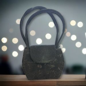 Liz Claiborne - Women’s Black Evening Bag - Velveteen with Floral Embroidery